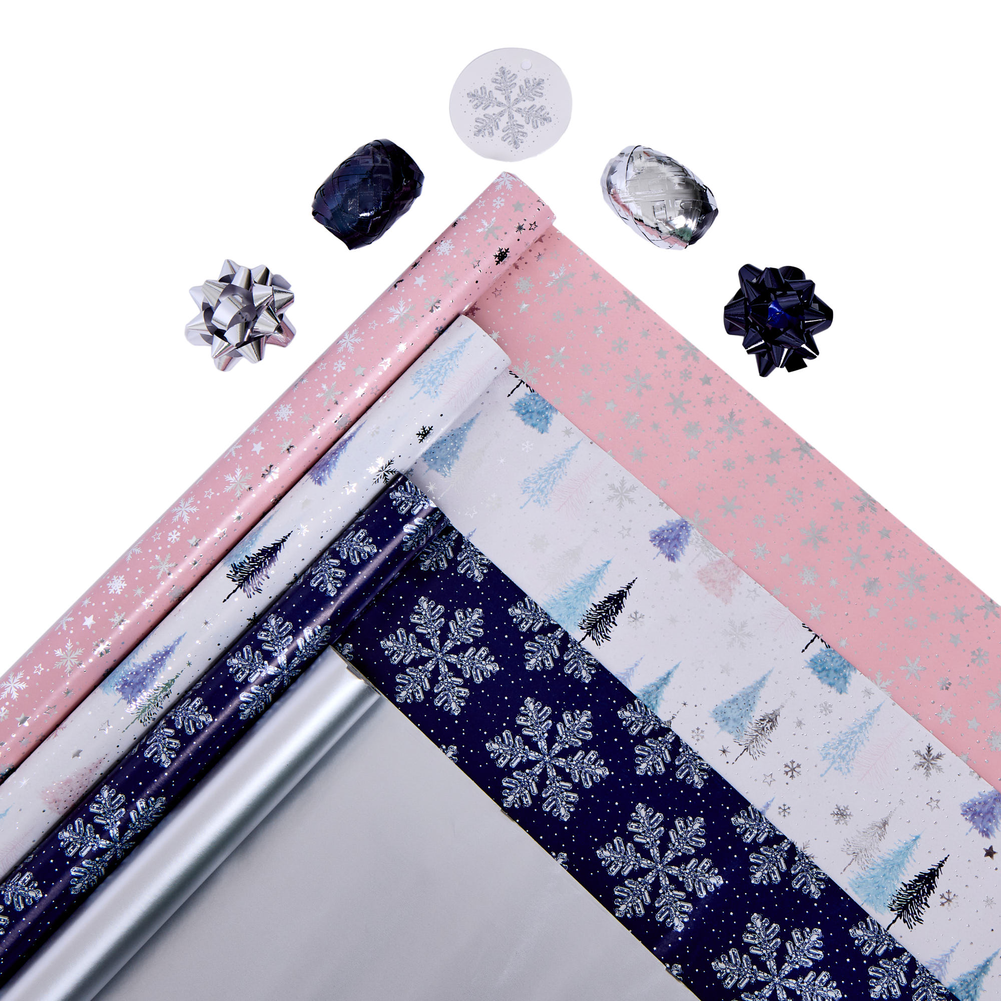 Frosted Glimmer Christmas Gift Wrap Packs - 12 Rolls & Accessories